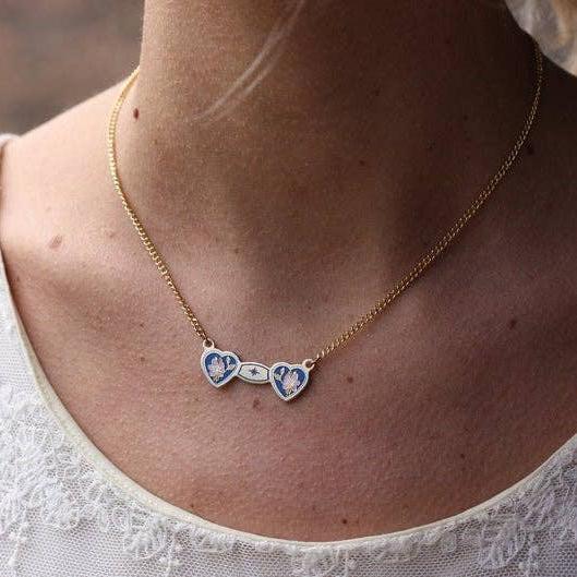 Blue and Yellow Double Heart Necklace - Pinecone Trading Co.