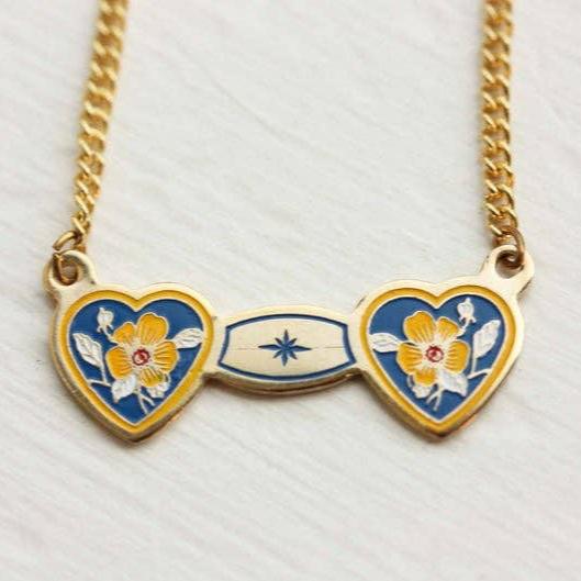 Blue and Yellow Double Heart Necklace - Pinecone Trading Co.