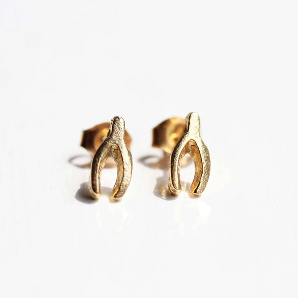 Gold Wishbone Studs - Pinecone Trading Co.