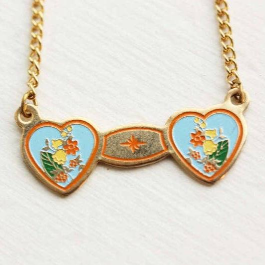 Light Blue and Yellow Double Heart Necklace - Pinecone Trading Co.