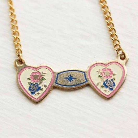 Pink and Blue Double Heart Necklace - Pinecone Trading Co.