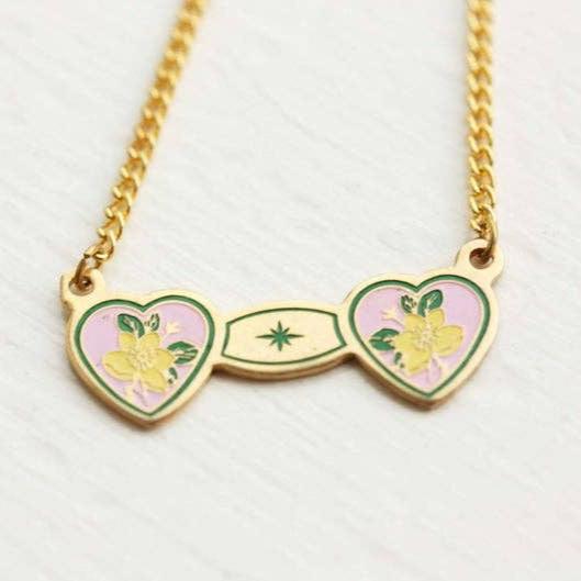 Pink and Green Double Heart Necklace - Pinecone Trading Co.