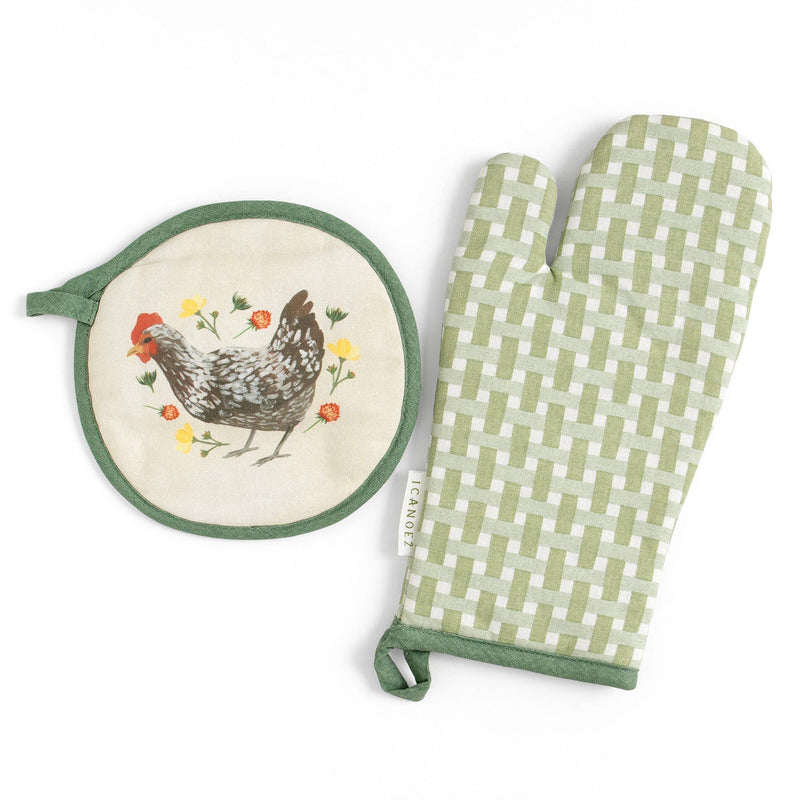 Spring Chicken Gingham Pot Holder Set - Pinecone Trading Co.