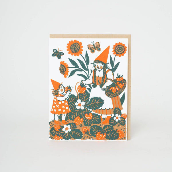 Strawberry Picking Gnome Card - Pinecone Trading Co.