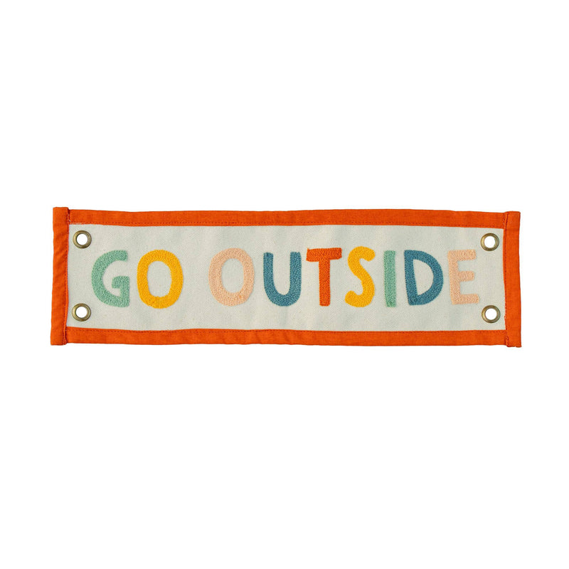 Rainbow Go Outside Embroidered Canvas Banner - Pinecone Trading Co.